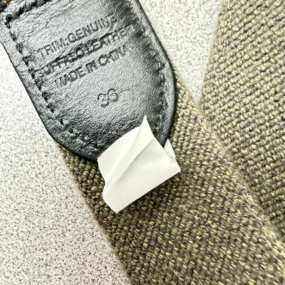 Banana Republic Cotton Leather Belt Mens 36 Olive Black Metal Buckle 1.5in Prep - Picture 8 of 8